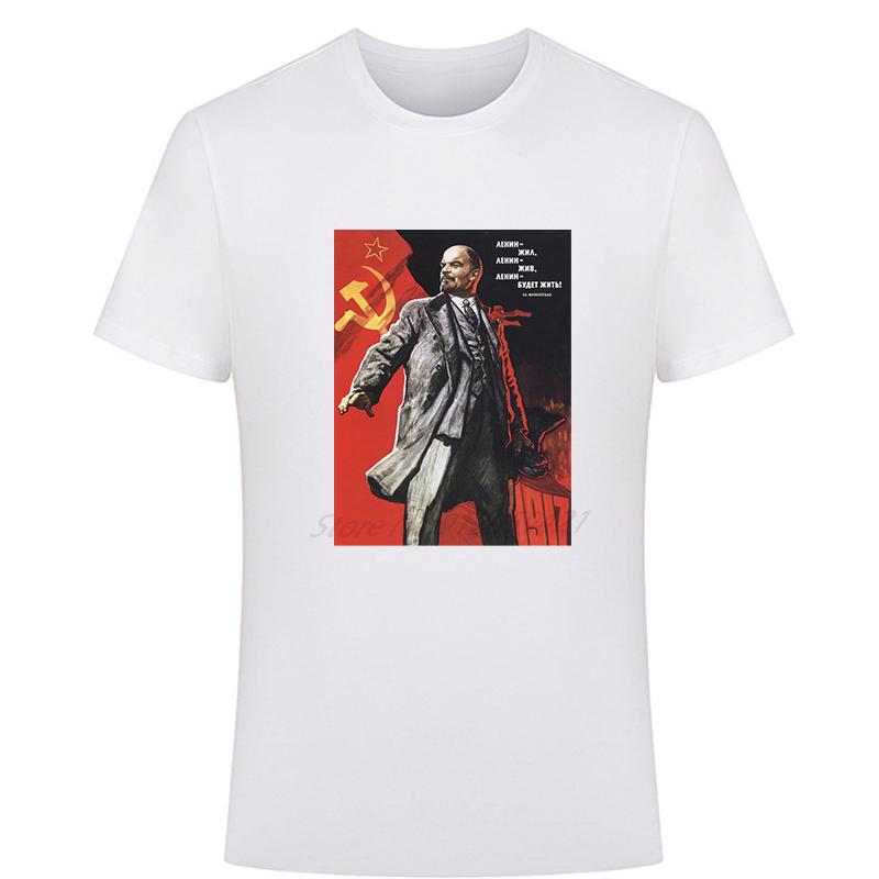 Oversized Mens Tshirt Lenin Is Alive Soviet Ussr Propaganda Poster Cool Tee Tops Graphic T Shirts Men Clothing