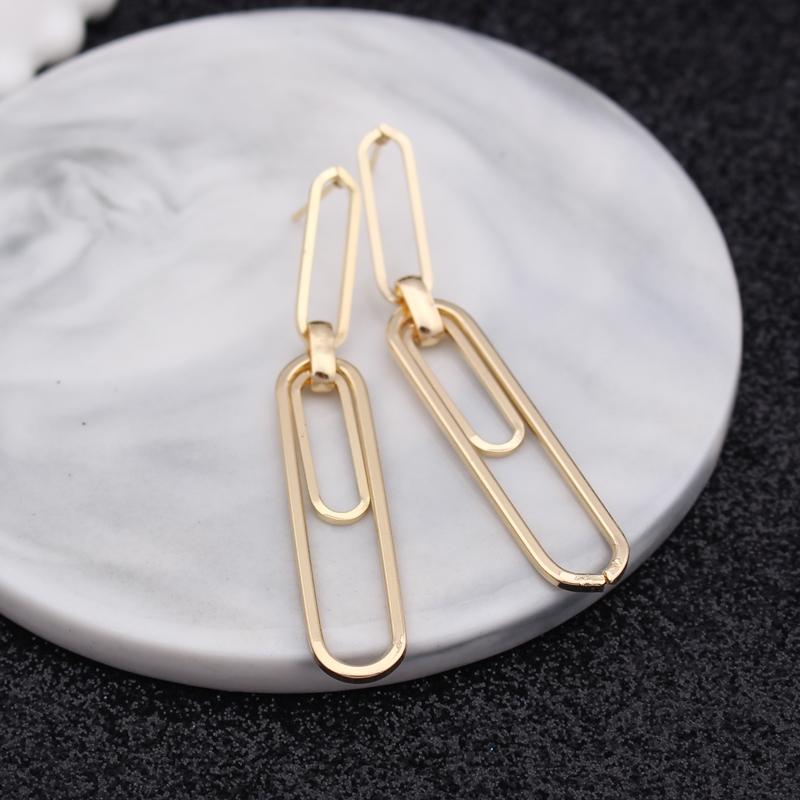 Simple Zircon Multi-layers Chain Hollow Geometric Paper Clip Drop Earrings for Women New Fashion Long Ear Zircon Mujer Brincos