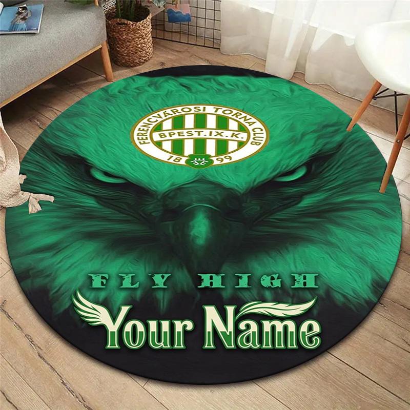 Green Eagle Crest Custom Name Round Area Rug Carpet Rug For Living Room Bedroom Sofa Playroom Decor Nonslip Floor Mat