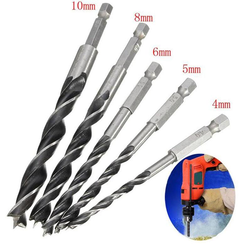 For Woodworking Drilling Drill Bits Three-pointed /10mm /5mm /6mm /8mm 5 Piece Set Hex Shank High Carbon Steel