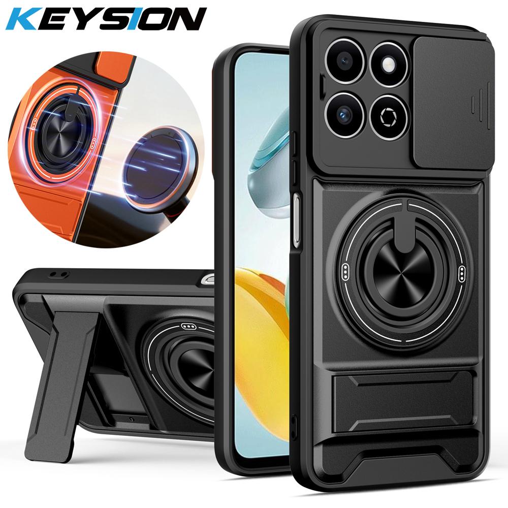 KEYSION Магнитный чехол для телефона для HONOR X7d 4G 5G Защита камеры со сдвижной крышкой Вертикальная подставка Ударопрочный чехол для Honor 400 Smart 5G