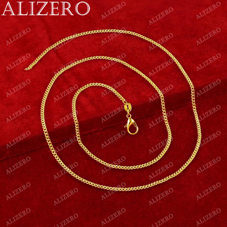 ALIZERO Золотое ожерелье 18 карат 16/18/20/22/24/26/28/30 дюймов 2 мм Базовая цепочка Ожерелья Для женщин Мужчин Мода Тонкие ювелирные изделия Оптовая торговля