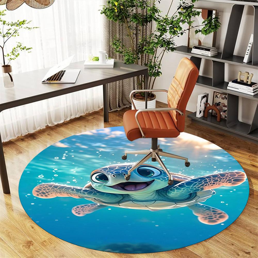 1PC Sea turtle Ocean Round Chair mat Area Rug - Non-Slip, Floor Mat for Office, Bedroom, home decor Christmas Gift c0528059