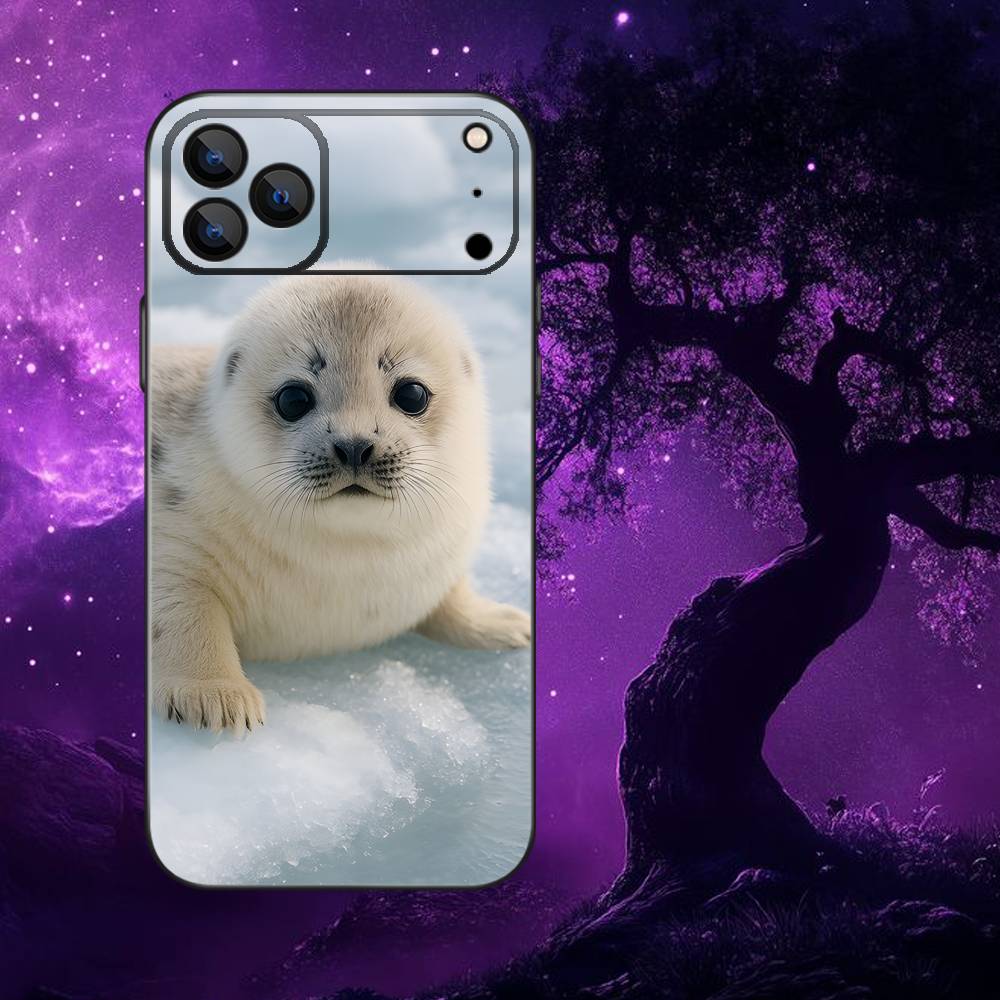 Cute animal seal Phone Case For iPhone 17,16,15,14,13,12,11,Pro Max,XSX,,XR,SE,Mini,8,7,Soft Silicone Black Cover