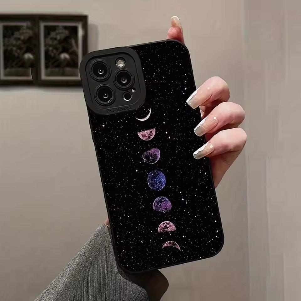 Moon Phases with Botanical Leaves Art Phone Case for iPhone 17 16 15 14 13 12 11 Series Pro Max Plus Double Layer Protection