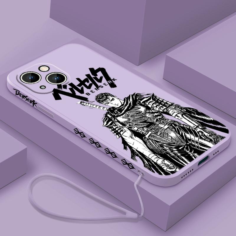 Berserk Anime Cute For Apple iPhone 15 14 13 12 11 XS XR X 8 7 Pro Max Plus Mini Liquid Left Rope Phone Case