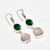 Rose Quartz Rough, Diopside Gemstone 925 Silver Plated Earring 2.08"