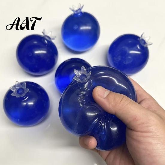 Stress Relief Toy Blueberry Ball, Soft TPR Fidget Squeeze with Gift Smooth Fluid, High Elastic Decompression for Anxiety Desktop