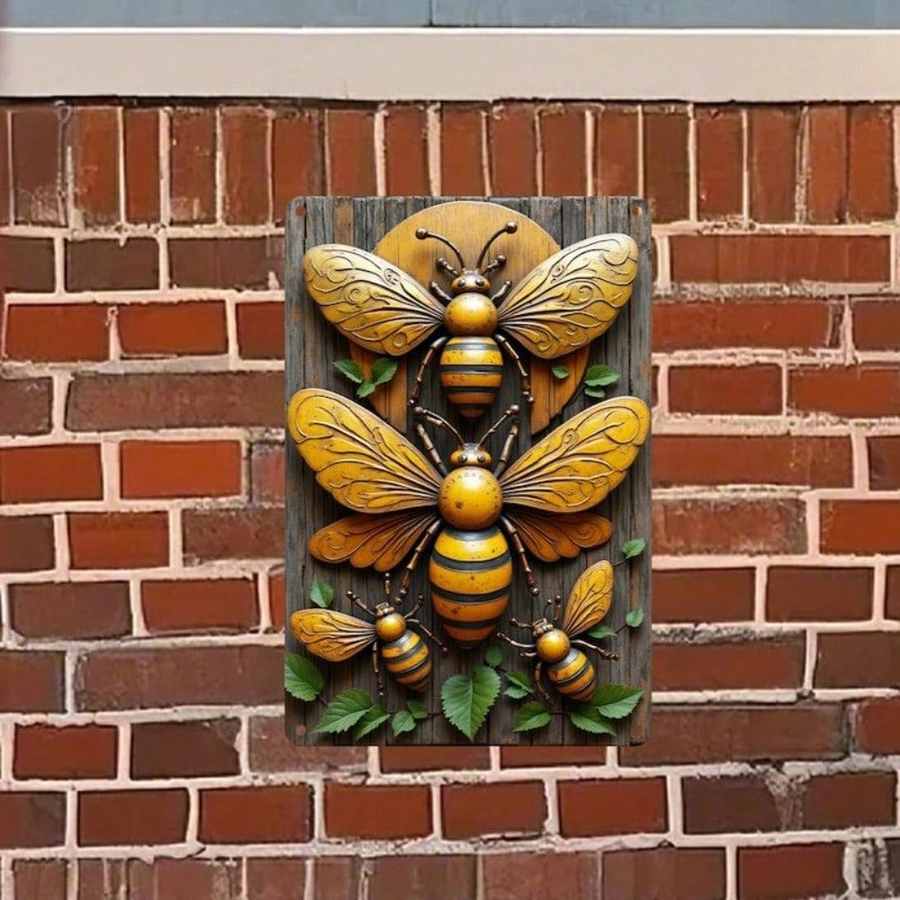 Vintage Metal Bee Sign Farmhouse Wall Art Weatherproof Outdoor Indoor Decor