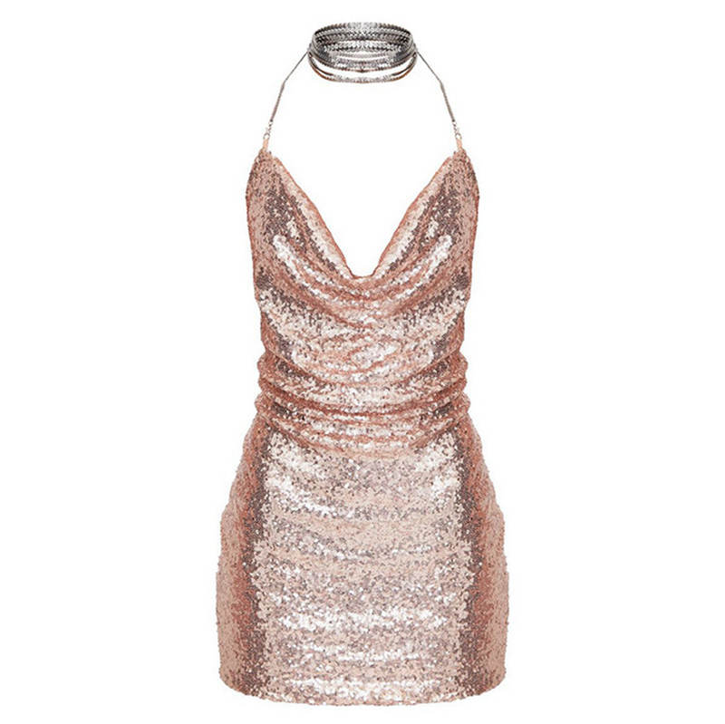 Весенне-летнее яркое шелковое короткое женское однотонное платье с открытой спиной и облегающим вырезом на бедрах