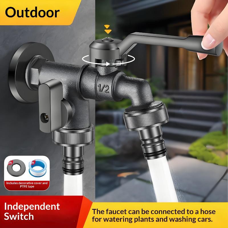 Outdoor Freeze Proof Zinc Alloy Dual Outlet Garden Water Faucet G1/2 Quick-connect Nipples Balcony Frost Protection Tap