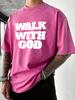 Walk With God Printed Men Washed TShirt Retro Running Crewneck T Shirts Hip Hop Oversized Clothes Summer Cotton Streetwear