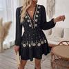 Women's Spring Print Deep V Sexy Fashion Dress