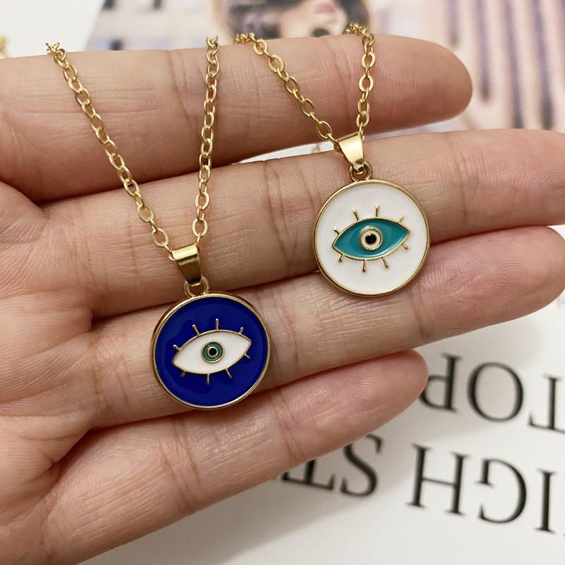 1PC Enamel Evil Eyes Pendant Necklace For Womens Zircon Big Turkish Eye Chains Choker Necklaces Clavicel Chains Lucky Zircon