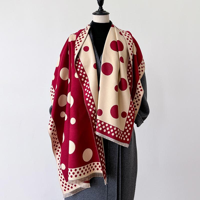 Korean Version Of Polka Dot Girl Style Double-Sided Two-Color Imitation Cashmere Scarf Winter High-End Temperament Warm Shawl