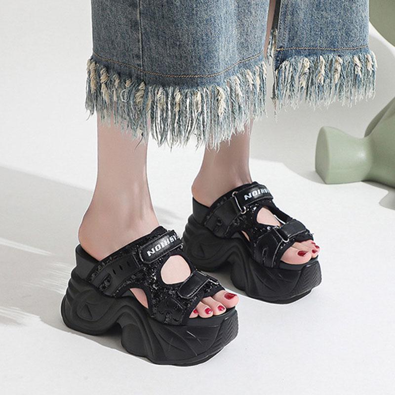 Fashion Platform Slippers Women Summer Shoes Black Height Increasing Casual Sports Sandals Chunky High Heel Ladies Slides Zapatos Mujer