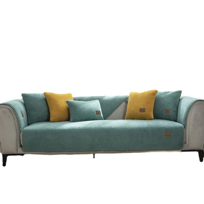 Winter New Solid Color Thickened Lamb Wool Sofa Cushion Modern Simple Non-Slip Sofa Seat Cushion Towel Cover