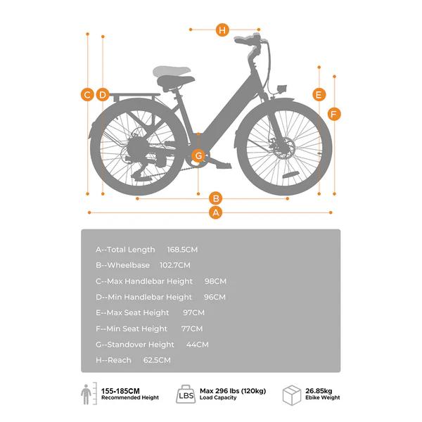 Электрический треккинговый велосипед HillMiles MileCity 250 Вт 26 дюймов, городской электровелосипед 36 В 13 Ач с датчиком крутящего момента