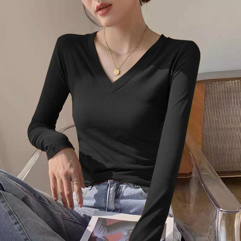 Women S Long Sleeve V Neck Pullover T Shirt Casual Inner Top