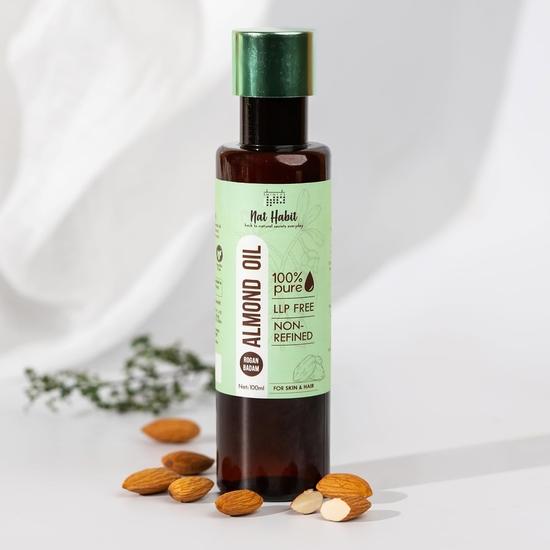 Nat Habit 100% чистое миндальное масло (Роган Бадам), Для кожи и волос, нерафинированное, без химикатов и консервантов - 100 мл