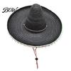 Theme Party Hat Mexican Sombrero with Colorful Poms, Hawaiian Style Woven Straw Sun Hat, Wide Brim Lightweight Costume for Summer Beach