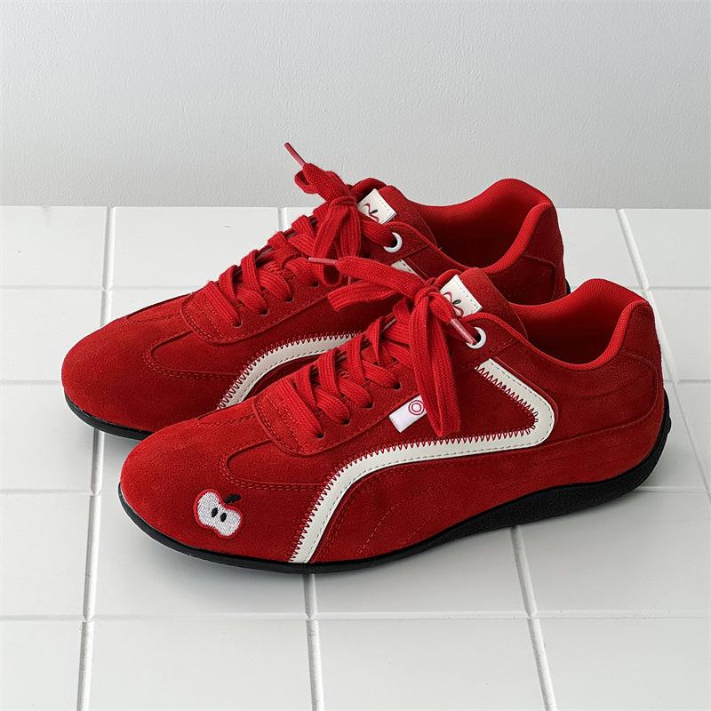 Нишевые ретро красные тонкоподошвенные яблочные туфли мужские пара шнурков универсальные спортивные и повседневные на плоской подошве парные немецкие тренировочные туфли