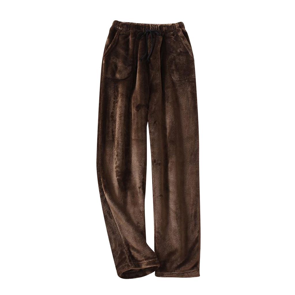 Women Pajama Pants Plush Sleep Pants Soft Elastic Waist Pajama Bottoms Solid Color Pants With 2 Pockets