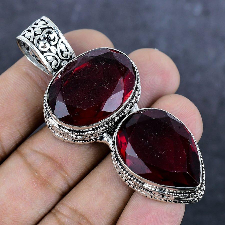 Гранат Драгоценный камень Ручной работы Серебро 925 пробы Ювелирное изделие Подвеска 2,56" H0A78
