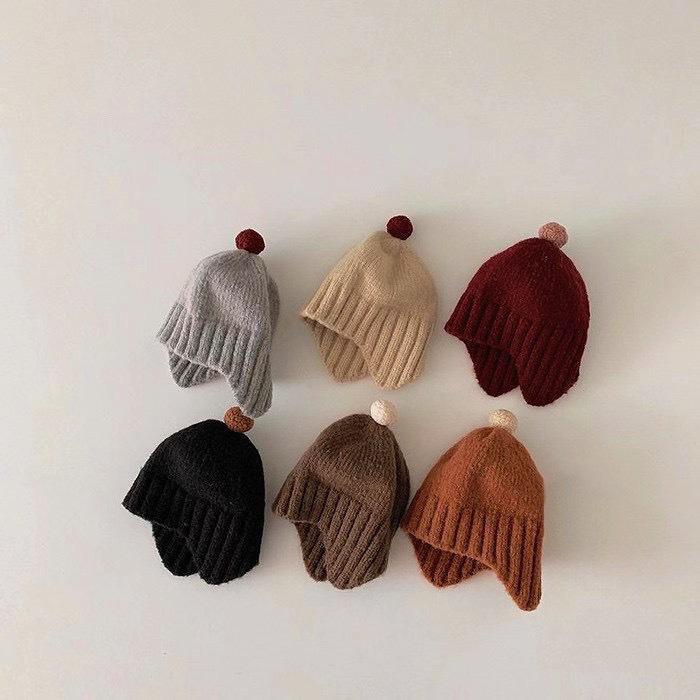 Осень/Зима 2022 Корейская Милая Шерстяная Шапка-Наушники для Малышей с Помпоном