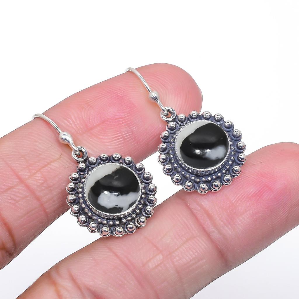 Белая бирюза буффало - Невада 925 стерлинговое серебро серьга V7246, Черно-белая серьга, Круглая серьга, Подарок на День святого Валентина, Подарок для нее, День рождения