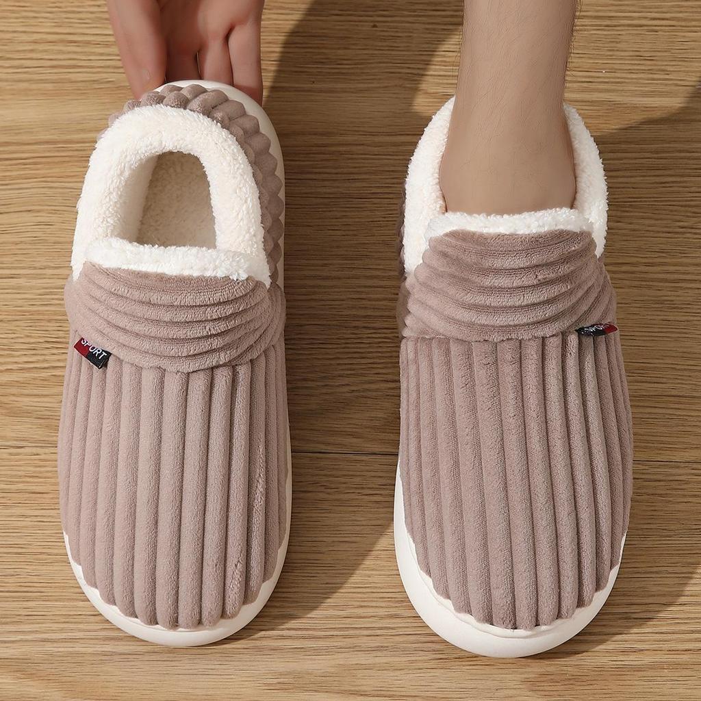 Winter 2024 Plush-Lined Thick-Soled Cotton Slippers for Outdoor & Indoor Wear