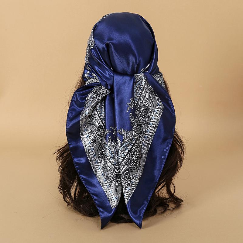 Luxury Brand Silk Satin Square Scarf Women Hijab Bandana Muslim Headscarves Shawl Wrap Ladies Headband Neckerchief Foulard 90cm