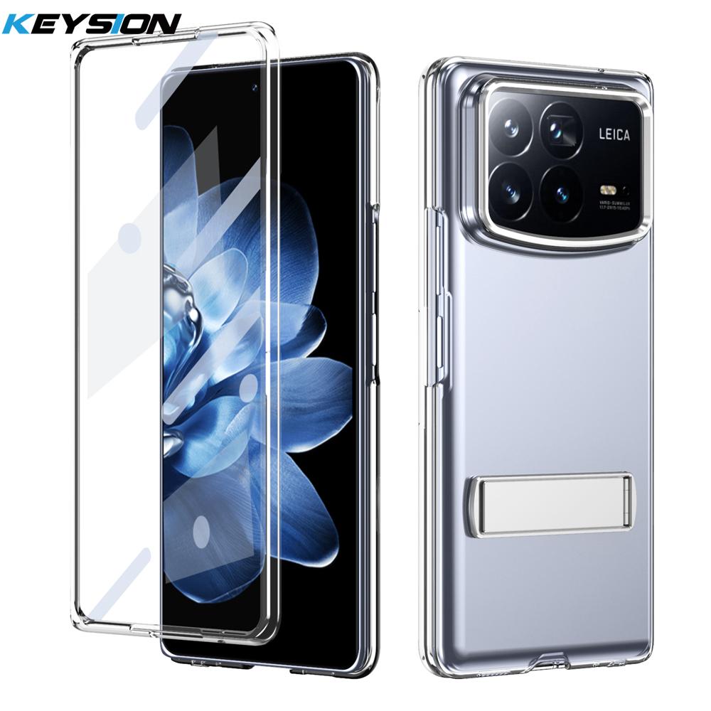 KEYSION Прозрачный чехол для Xiaomi MIX Fold 4 Hard PC Metal Kickstand Противоударный чехол для телефона с защитным стеклом для экрана