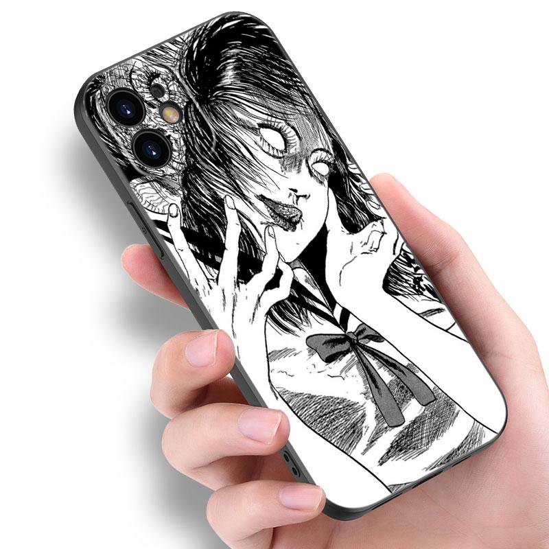 Чехол с изображением аниме Junji Ito Tees Horror для Apple iPhone 14 13 12 Mini 11 Pro Max 7 8 XR X XS 7 8 Plus SE 2020 2022, черный чехол