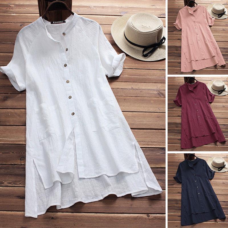 Casual Women's Raglan Sleeve Button Pocket Cotton Linen Dress, New 2025 Style