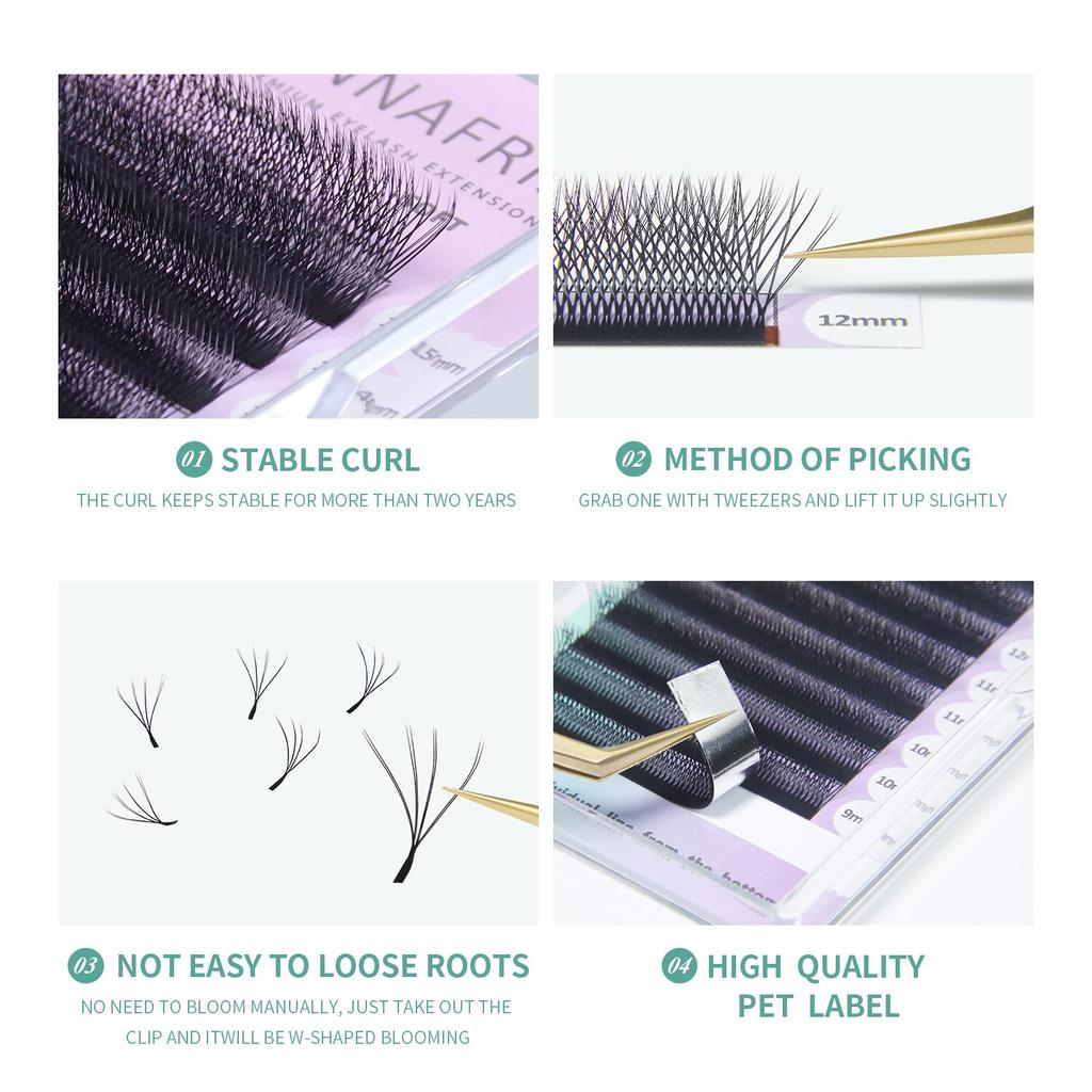 ANNAFRIS 2 Tips 4D W Shaped Eyelash Extension Faux Mink Volume Lashes Premade Volume Fan Lashes W Style Natural Eyelash