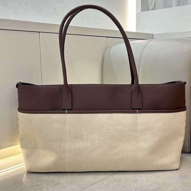 B Vintage Tote Bag Genuine Leather Canvas Large Capacity Handbag Daily Use