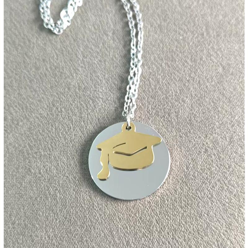 10pcs lot 304 stainless steel Round Dis With Hat gold steel color pendant necklace