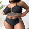 2025 Patchwork Hollow Two Piece Plus Size Bikini Women Strapped High Waist Swimsuit Brazilian Beach Lady Bathing Suit