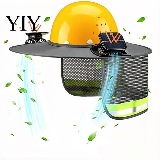 Quick-drying Helmet Cover Hat Neck Shield with Fan, Ventilation Visor Mesh Design, Full Brim Guard Sun Protection for Construction Outdoor Work Hiking
