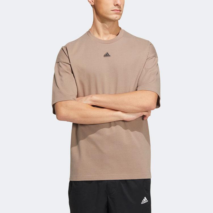 Adidas Solid Color Logo Crew Neck Sport Short Sleeve T-Shirt Men Tops Gray Brown HS4380