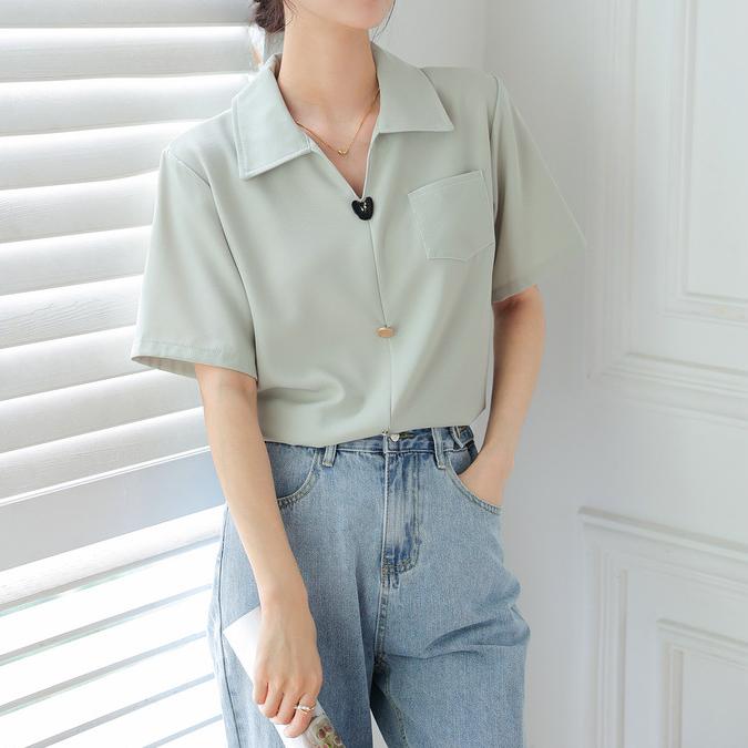 Французская шифоновая рубашка с v-образным вырезом и короткими рукавами, летняя блузка, женская повседневная рубашка с темпераментом