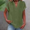 Women's Fashion Casual Solid Colour V-Neck Short Sleeve Button Down Shirt T-Shirt Top