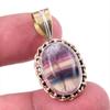 Natural Fluorite Gemstone 925 Solid Sterling Silver Two Tone Pendant 1.50" V0g20