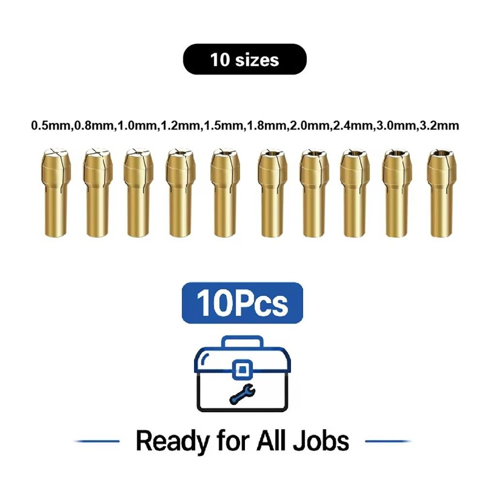 10Pcs 0.5-3.2mm Brass Drill Chuck Power Tool Accessory For Power Rotary Tools and Electric Grinders