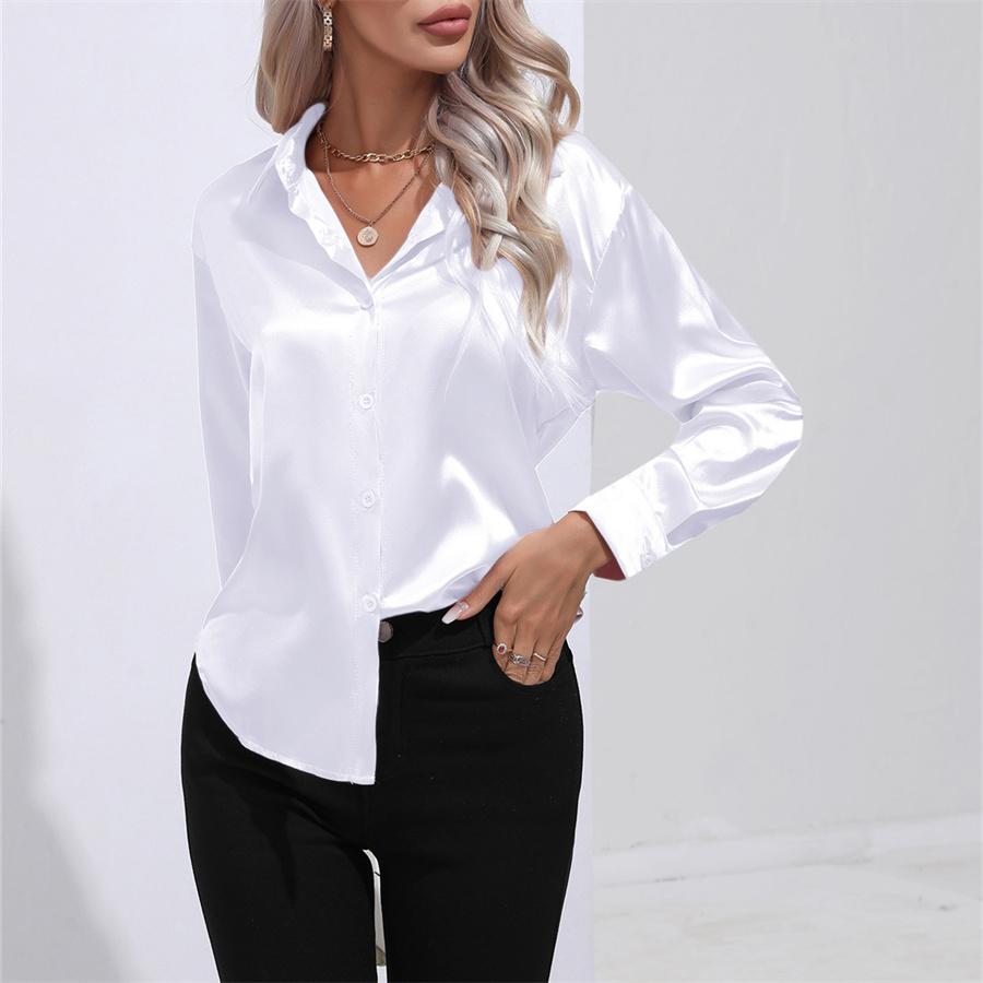 Spring Autumn Satin Blouse Imitation Silk Long Sleeve Shirt for Women's Plus Size Loose Tops