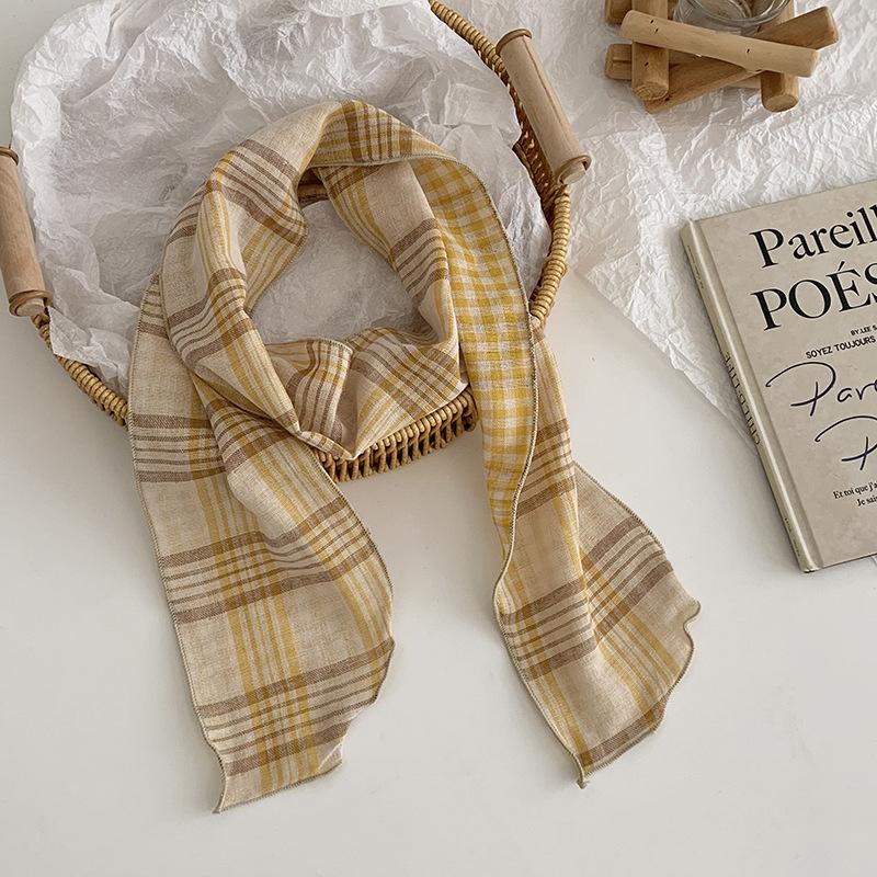 Long Silk Scarf, New with Shirt Neck Protector, Thin Scarf, Neck Circumference, Neck Scarf, Plaid Headscarf, Headband, Hair Tie.