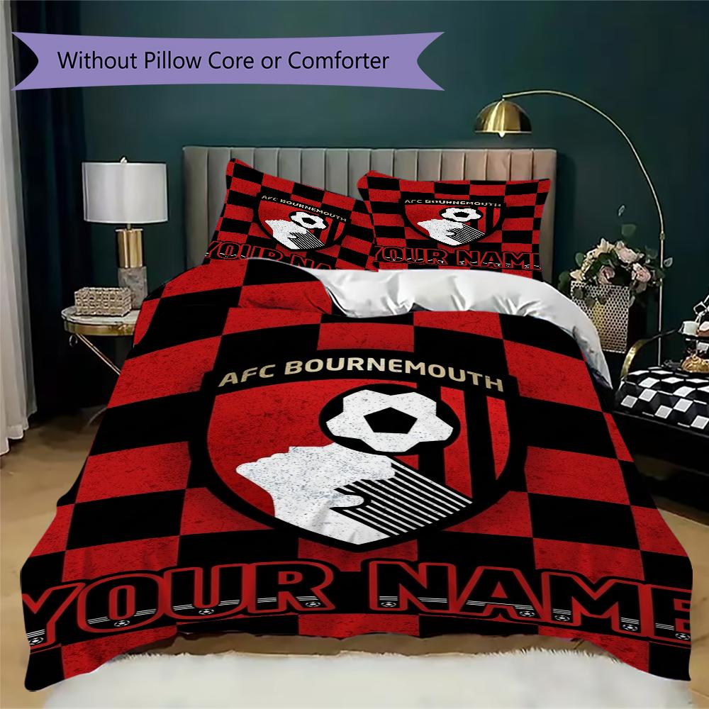 Custom Name Afc Bournemouth Pattern Bedding uilt Set uilt Cover Pillowcase Home Decoration Birthday Gift (1*duvet cover+2*pillowcase without core)