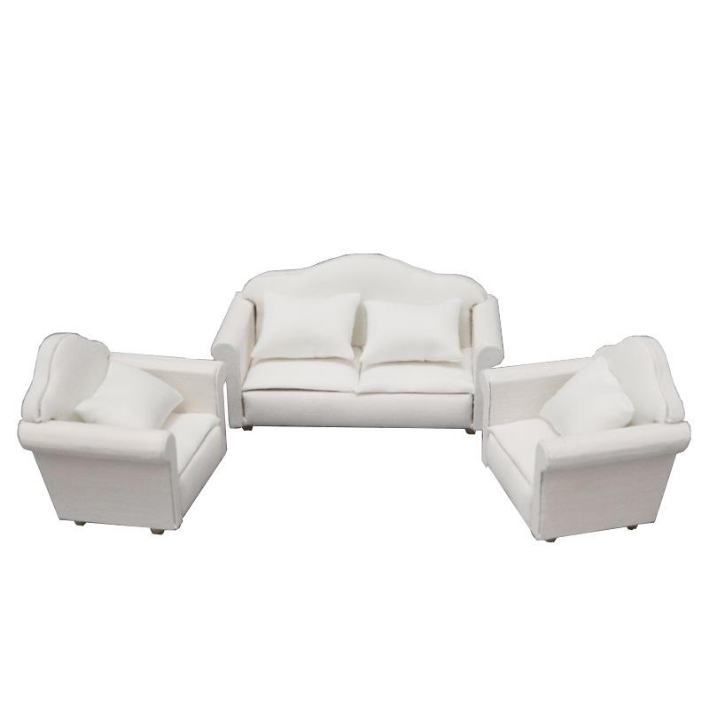 1:12 Dollhouse Miniature White Sofa 3-Piece Set with Cushions