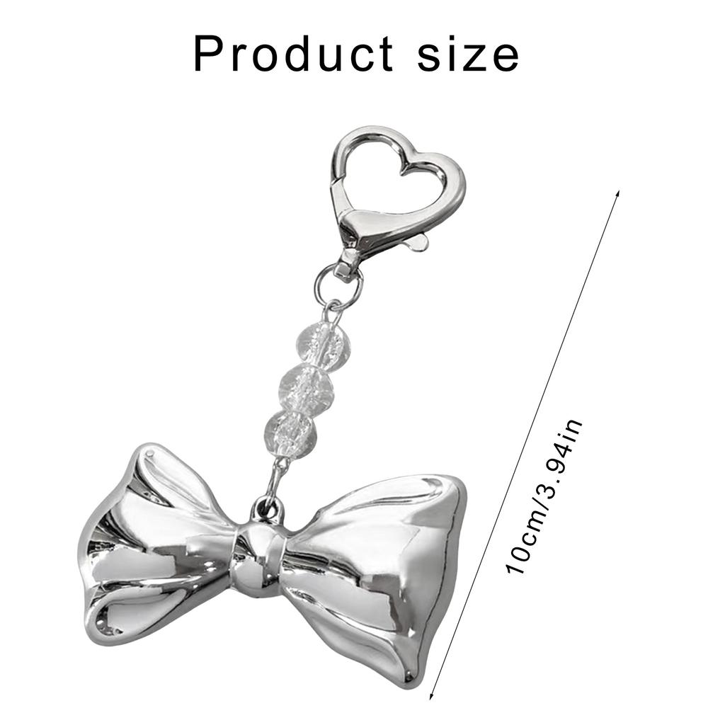 Sweet Lovely Silvery Bowknot Bead Keychains Pendant Hangings Ornament Keyring Backpack Decoration for Women Girls